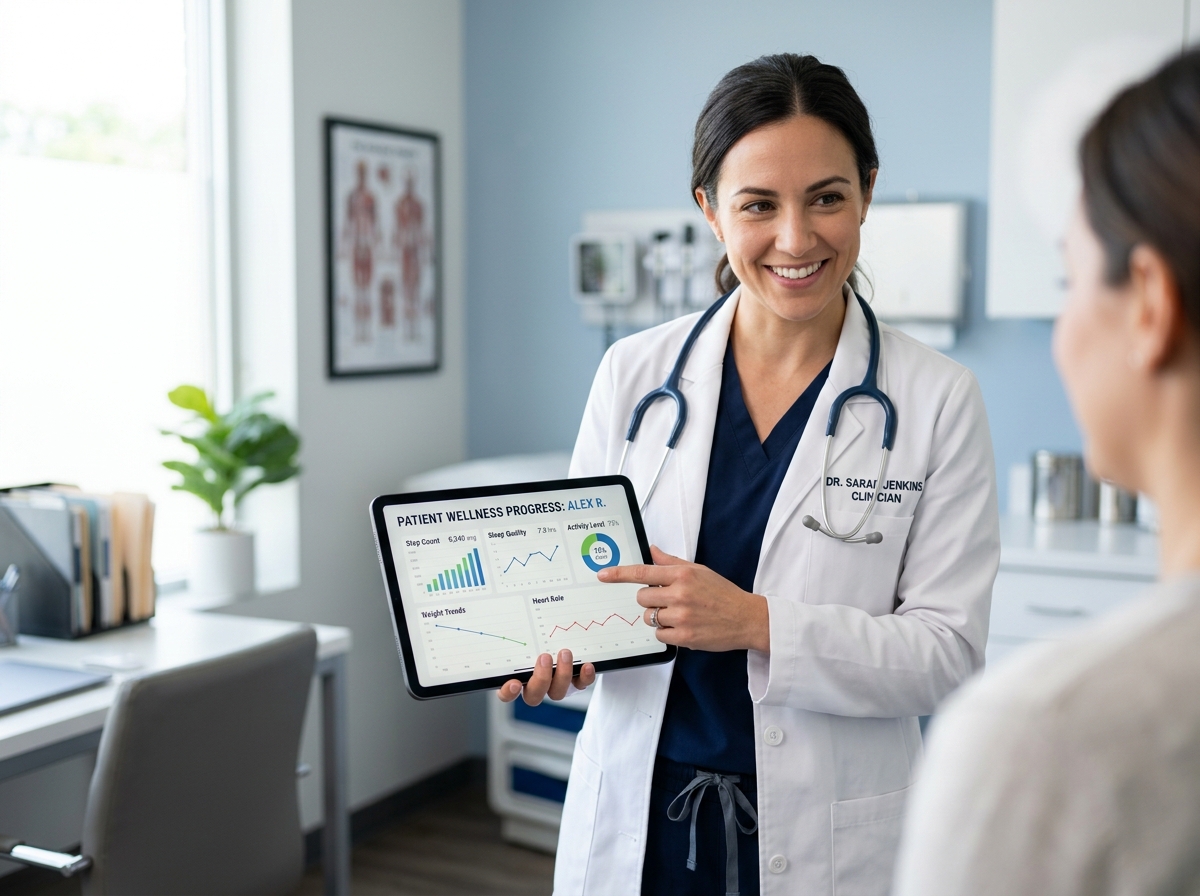 Atlanta healthcare clinician reviewing patient health indicators